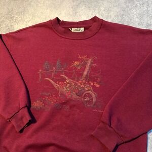 Vintage Grandma Granny Autumn Wheelbarrow Floral Sweatshirt Women's Large